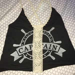 A dark grey lace tank top.